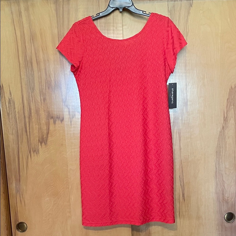 Sharagano Poppy Red Textured Scoop Neck Pull On Dress NWT SIZE 14